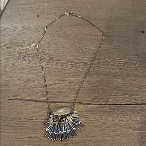 Banana Republic Brass and White Beaded Statement Necklace with Gemstone